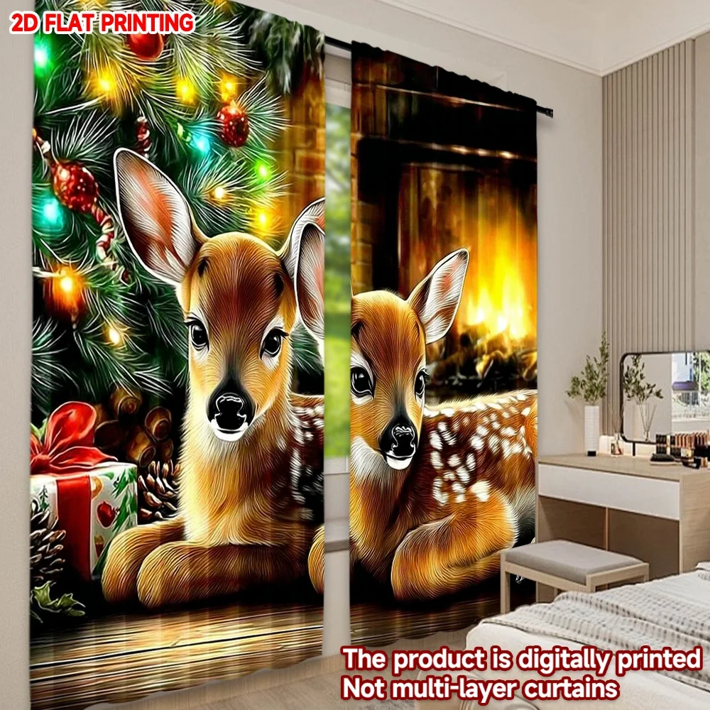 2D الطباعة المسطحة 2PCS عيد الميلاد الكلاسيكية الستائر الساخنة عيد الميلاد الغزلان الرقمية المطبوعة البوليستر الستائر حفلة عائلية لقضاء عطلة