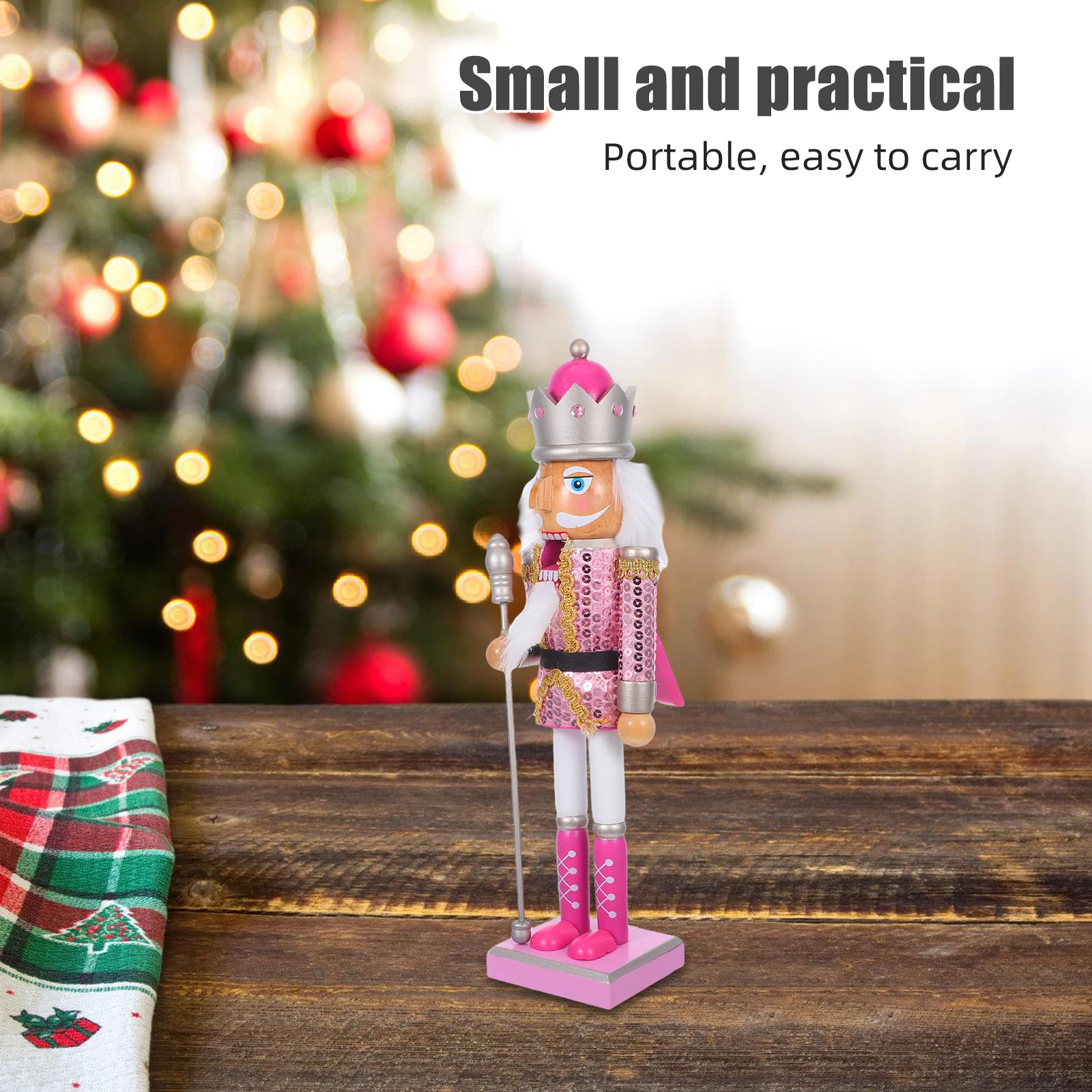 

Christmas Wooden Nutcracker Soldier Pink Uniform 38cm Holiday Decoration Desktop Mantelpiece Table Ornament Nutcracker
