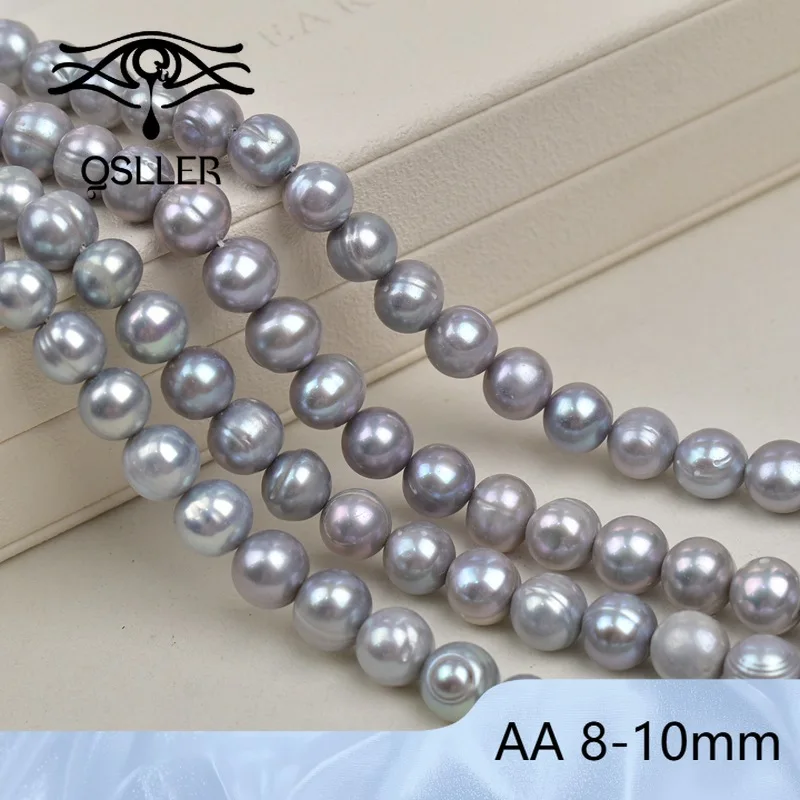 

AA 8-9/9-10mm Natural Freshwater Pearls Irradicated Gray Near Round Beads for Jewelry Making DIY Accessories Wholesale Pearl