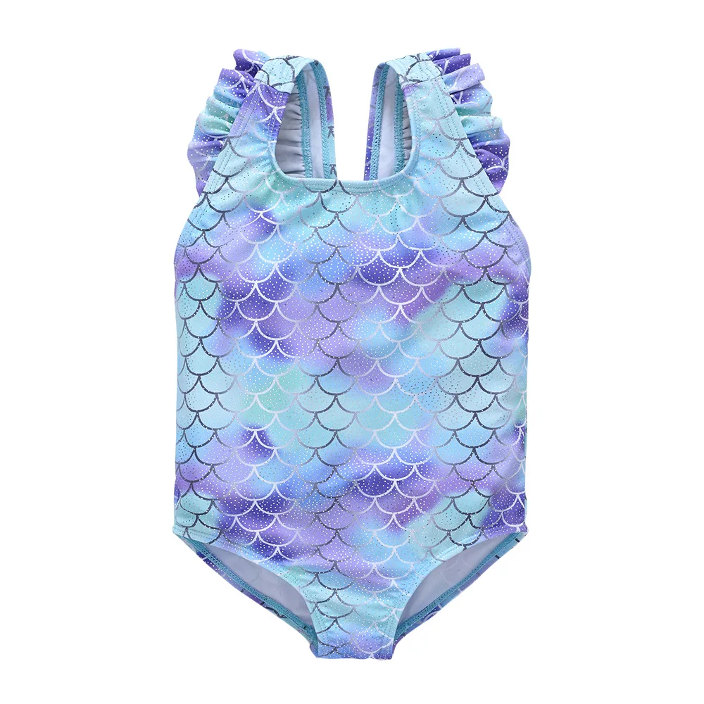 

Infant Baby Girls One-Piece Swimwear Blue Mermaid Fish Scale Ruffle Straps Swimsuit Toddler Child Bathing Suit Sleeveless 1-6Y