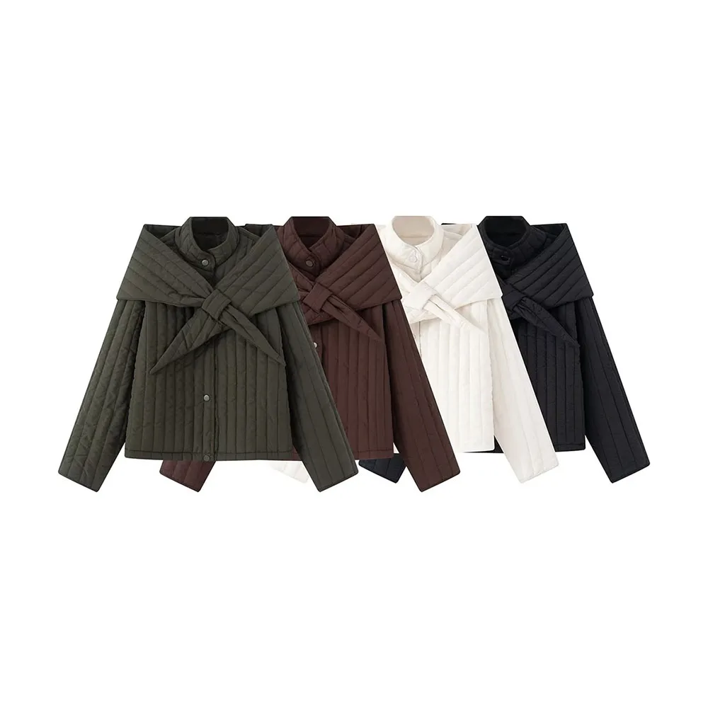 

Осенне-зимняя новая женская модная простая хлопковая куртка со съемным шарфом и воротником-стойкой