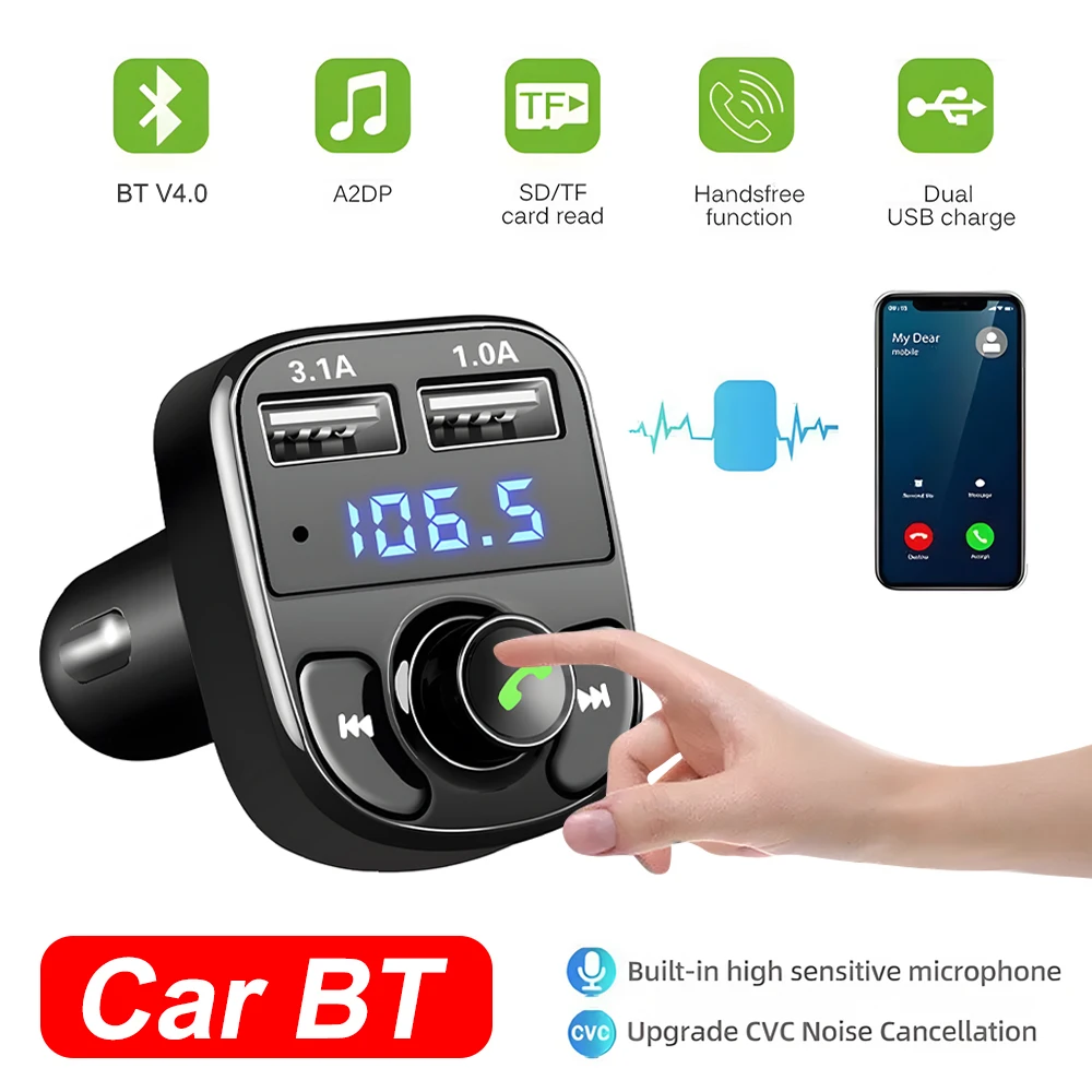 Car Charger FM Transmitter BT Audio Dual USB Car Mp3 Player Auto Radio Handsfree Charger 3.1A Fast Charger Car Accessories