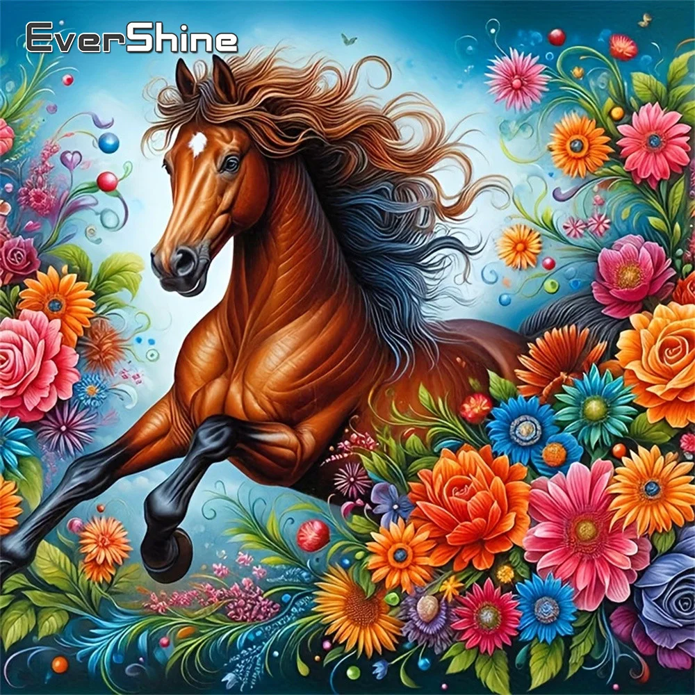Evershine 5D-Diamantgemälde, Tierbild aus Strass, Mosaik, Pferd, voller quadratischer Drillinge, Stickerei, Blume, Kindergeschenk
