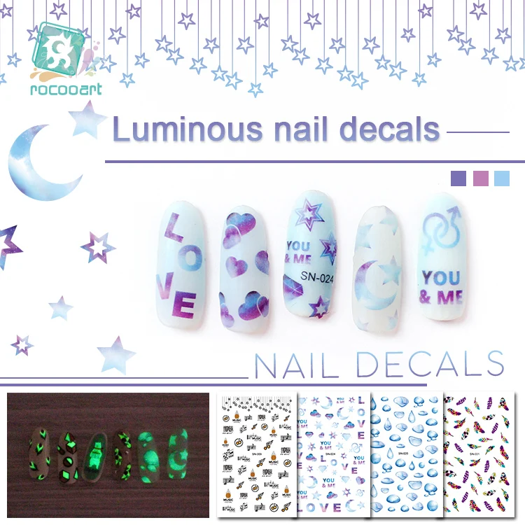 Cute Nail Art Luminous Night Nail Sticker Flamingo Musical Note Bird  Tattoo Nail Wraps Moustache Art Sticker