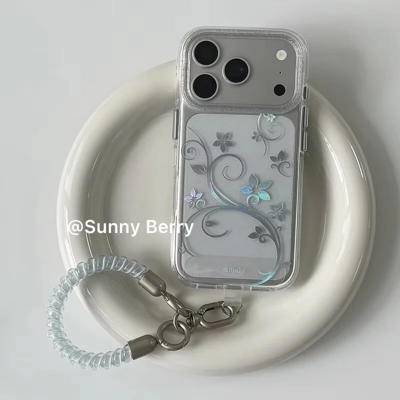Fashion Simple Flower Vine Y2K Glitter Phone Case For iPhone Ultra 18 11 12 13 14 15 16 17 AIR Pro Max XS Plus MINI Bumper Cover