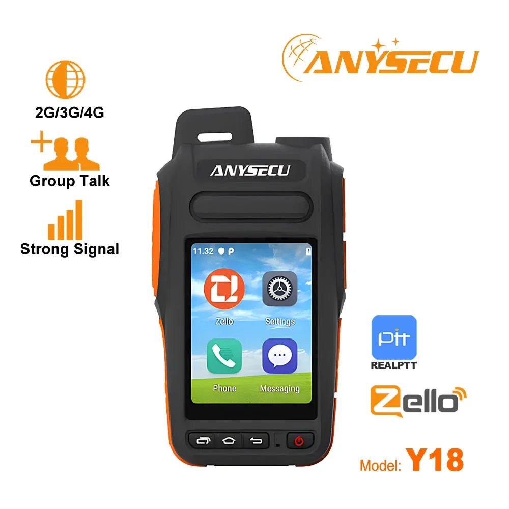 

NEW Anysecu Y18 4G Network Radio Y15 Upgrade Android 9.0 with WIFI GPS Mobile Phone Work With Zello Real-ptt walkiefleet POCstar