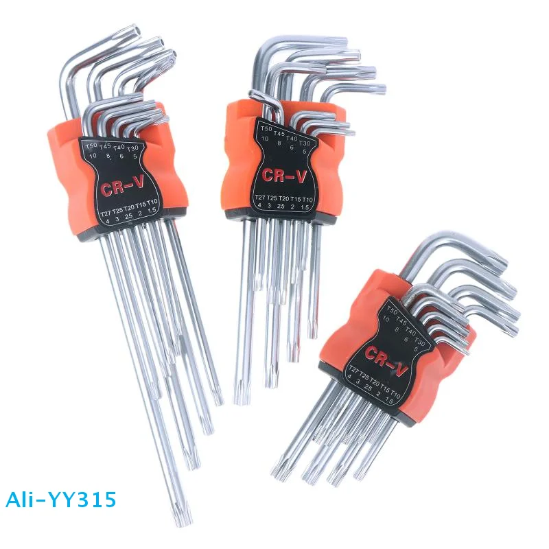 

Набор из 9 звездообразных ключей Torx, шестигранных ключей, двухсторонних L-образных звездообразных отверток для ремонта и домашнего использования