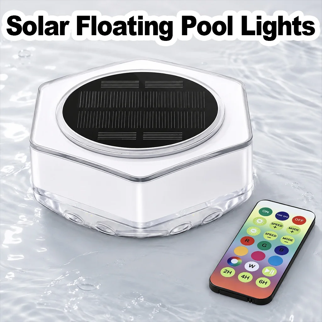 Solar Pool Lights With Remote Control Dimmable Float Lamps Dynamic Lighting Waterproof for Bathtub Party Garden Decoration