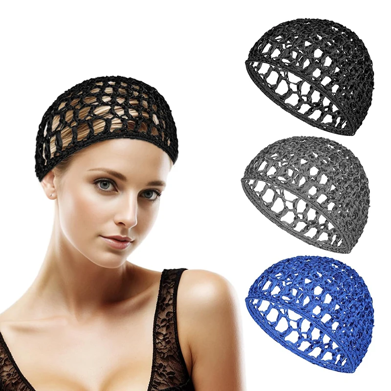 

Women Mesh Hair Net Crochet Cap Rayon Knit Snood Hat Thick Short Hairnet Sleeping Night Cover Turbans Styling Tool Accessories