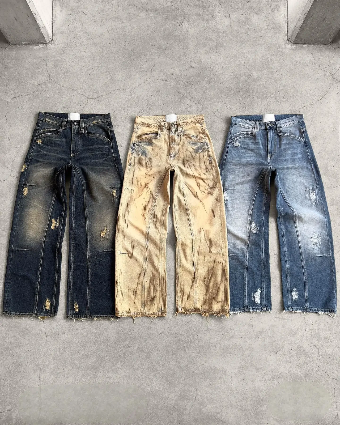 Y2K Retro Spliced Embroidery Baggy Jeans Men Women Fashion Raw Edge Tear Hole Wide Leg Straight Denim Pants Workpants Streetwear