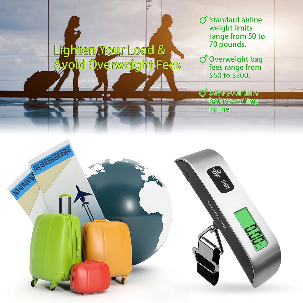 Lcd Digital Scale 50Kgx10G Electronic Luggage Hanging Weight Scale Portabal Handheld Travel Suitcase Baggage Weight Scale