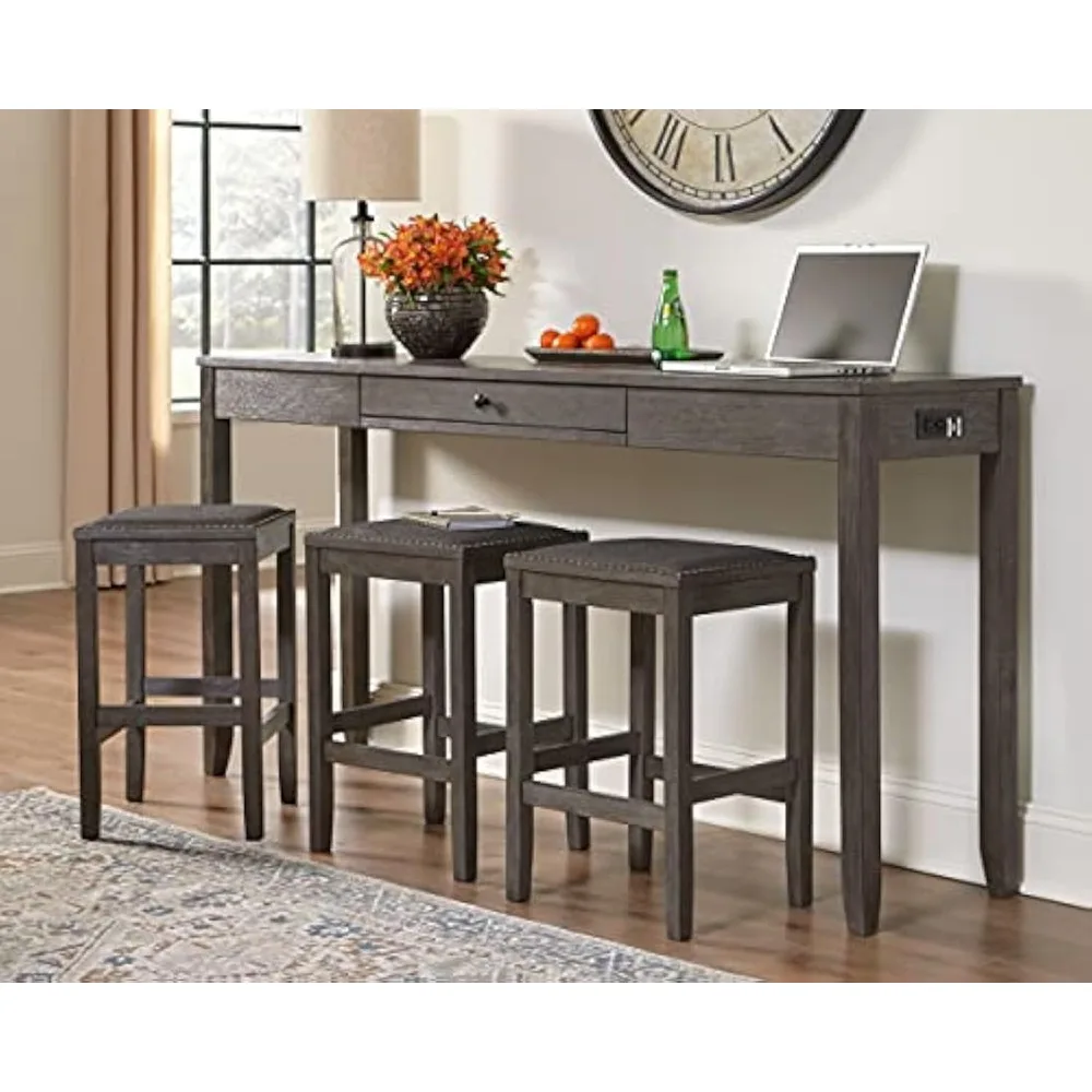 Rokane Urban Farmhouse Counter Height Dining Room Table Set with 3 Bar Stools, Brown