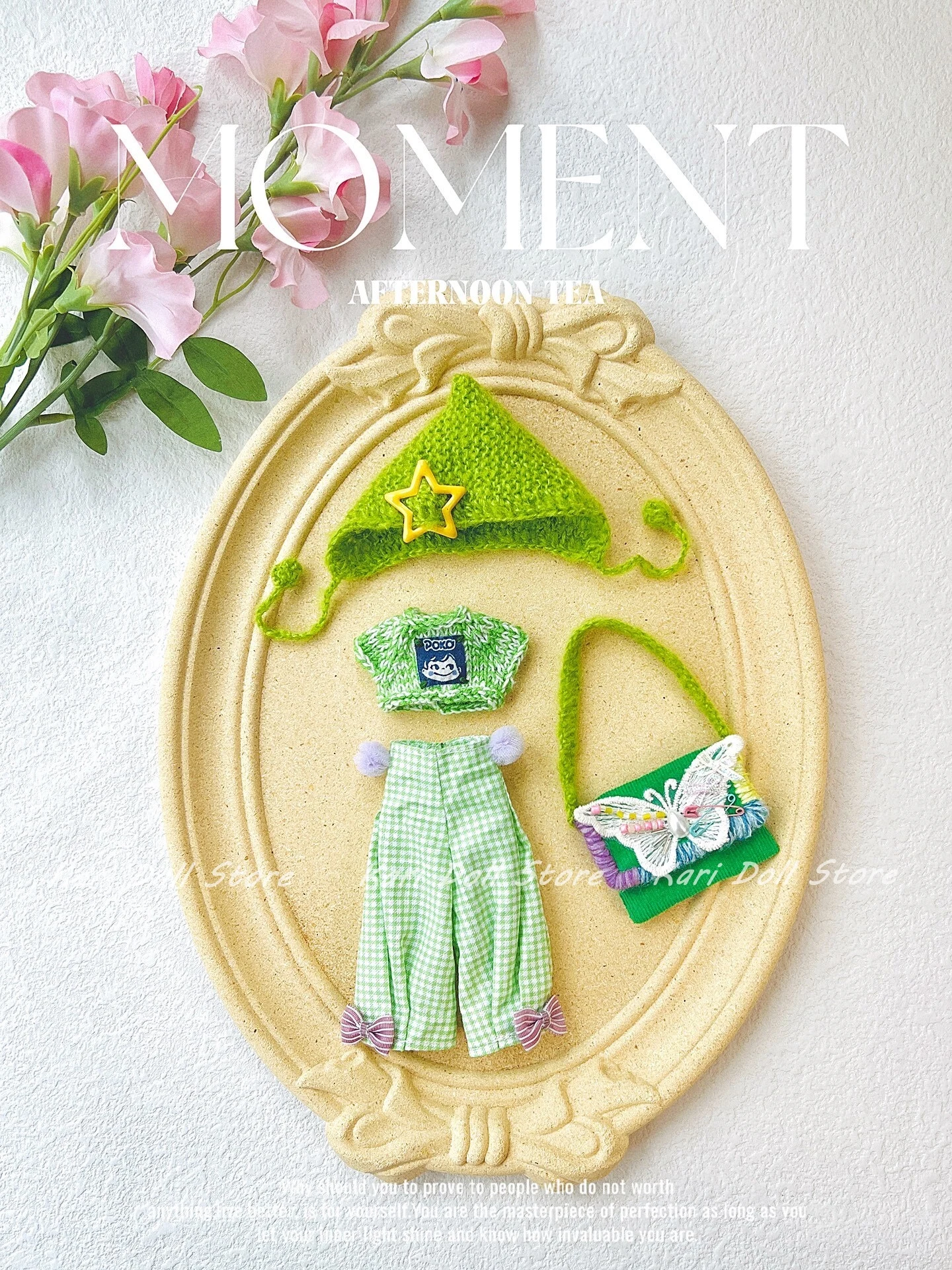 

2026 Kari Doll Clothes and skirts Pink and green plaid pants sweater hat and baby clothing set for Landazz Landoudou Doll