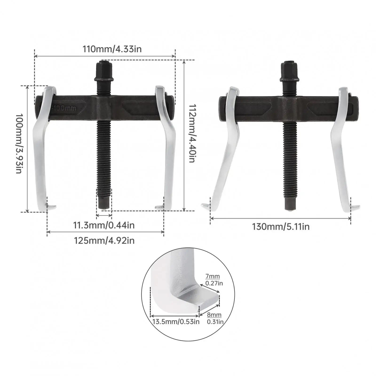 Extractor de cojinetes de coche, dispositivo de elevación separado de dos garras, herramienta de extracción de refuerzo, reparación de automóviles, desmontaje manual, 4 pulgadas, 100mm