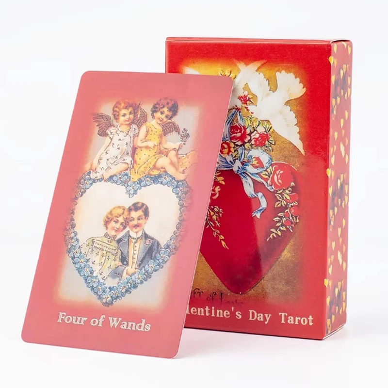 

Valentine's Day Tarot Deck 10.3*6cm Vintage Love Illustrations 78 Pcs Cards Based on Rider Waite System