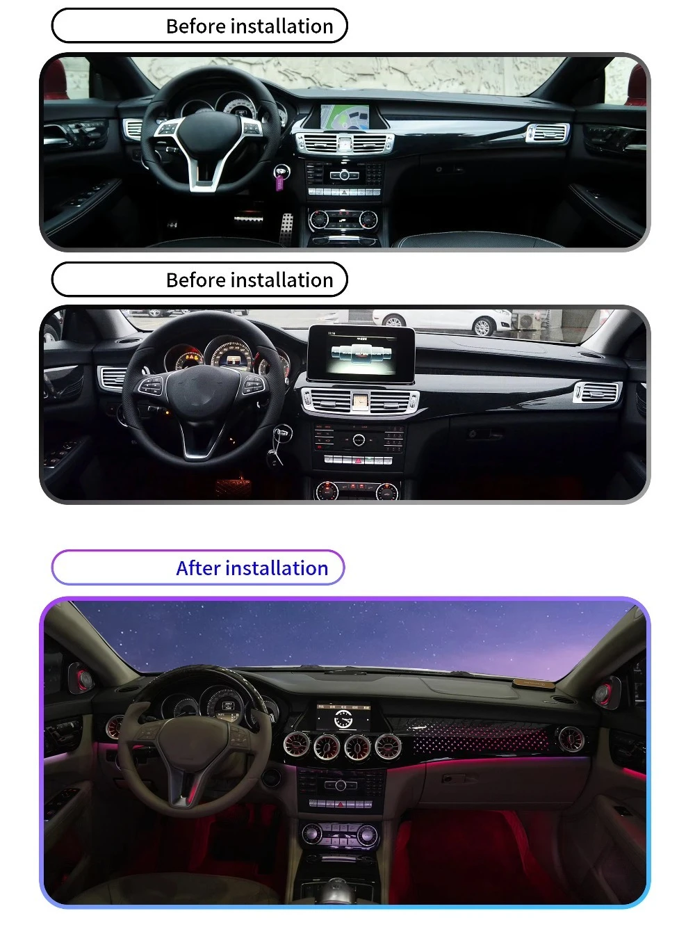 64-color Interior LED Ambient Light for  CLS W218 air Vent Kit Dynamic Atmosphere Light Symphony 2012-2017