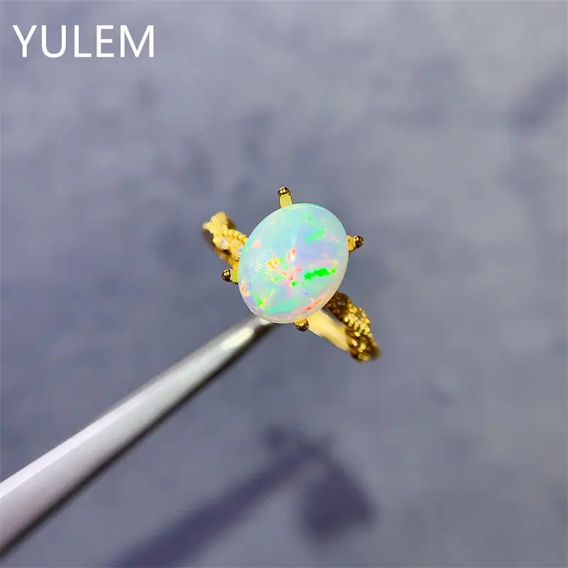 Natural Oval 8*10mm Opal Women's Ring Colorful October Birthstones 925 Sterling Silver Fine Jewelry for Engagement Gifts - view 3