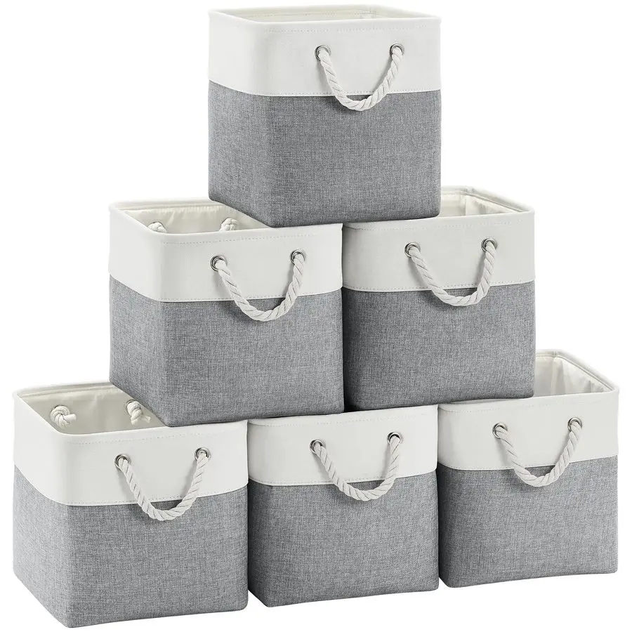 

Тканевые кубические корзины для хранения, набор из 6 штук, 11x11 дюймов, с ручками, для полок, дома, офиса, органайзеры