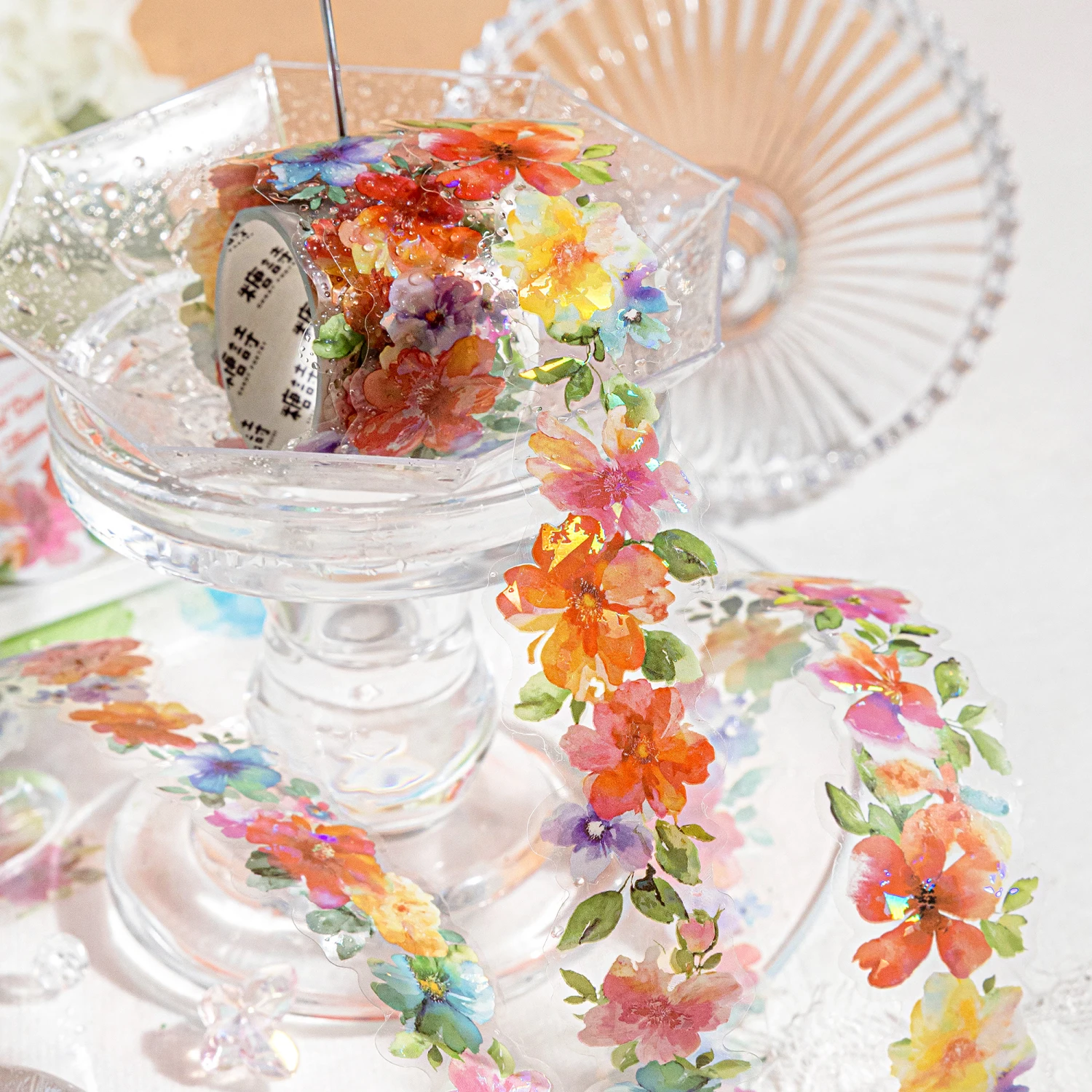 1 لفة ثلاثية الأبعاد قوس قزح فراشة الأزهار PET الشريط حساب اليد سكرابوكينغ مجلة DIY لوازم للديكور الفن الكولاج