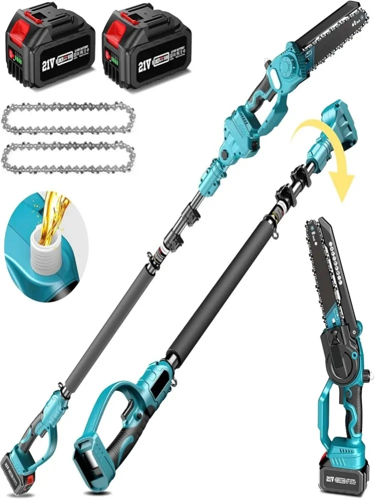 2-in-1 Akku-Stangensäge & Mini-Kettensäge, 8 Zoll Schwert, 800W Bürstenlos, Ausziehbar auf 3m für Baumschnitt