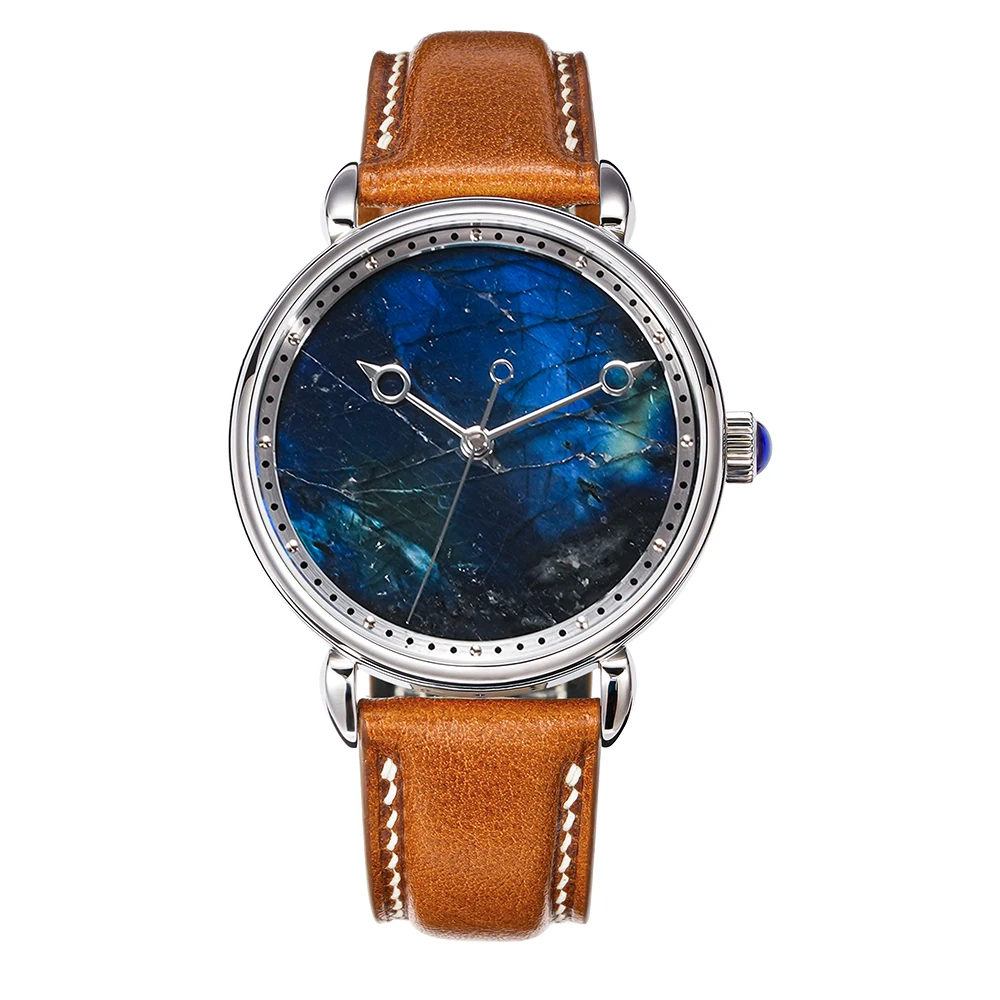 HUASUO 41mm Luxury Natural Lazurite Or Labradorite Dail Mens Watches Automatic Movement EAT2892 Or Seaugall2892 Sapphire Crystal