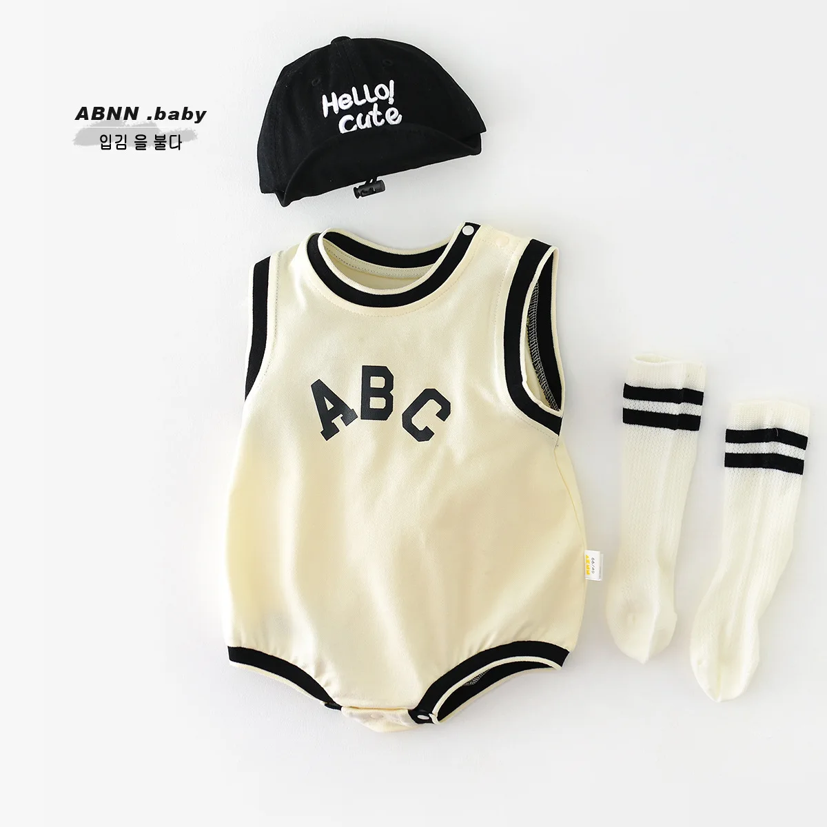 Summer 2024 ins baby boys romper muslin sleeveless letter thin newborn boys bodysuit loose simple infant boys outfits