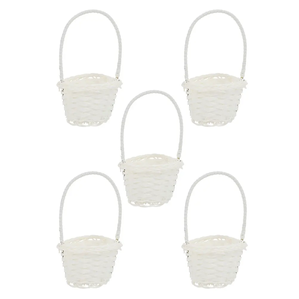 

5pcs Plastic Rattan Baskets Handheld Woven Storage Home Decor Kitchen Bathroom Compact Size Easy Clean