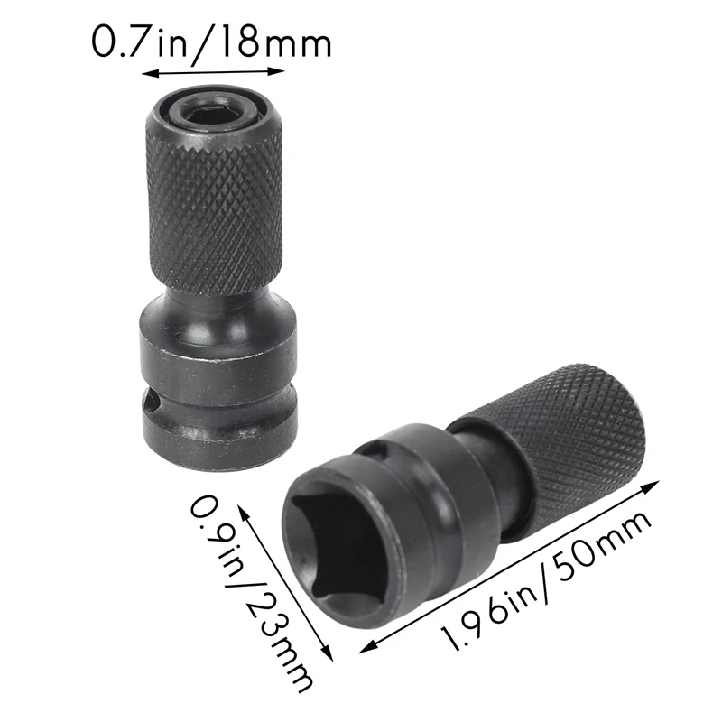 2 Pack 1/2 Square Drive To 1/4 Hex Shank Socket Adapter Quick Release Chuck Converter For Impact Ratchet Wrench