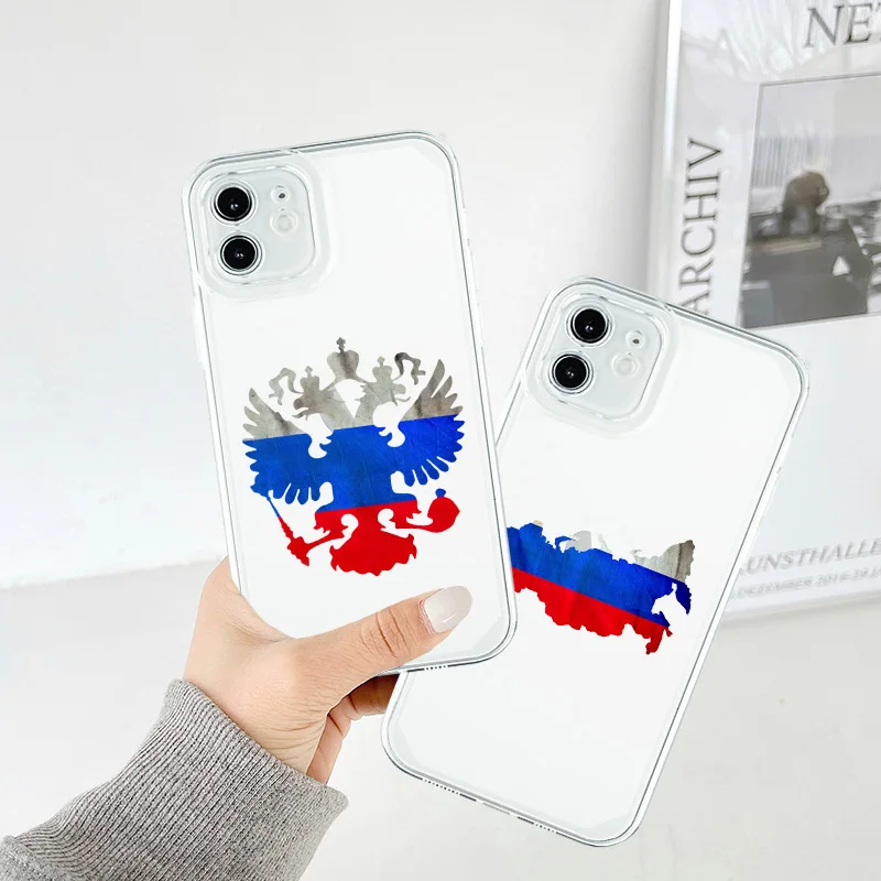 Russia Russian Flag Clear Phone Case for IPhone 11 12 13 Pro Max XS XR X Mini 7 8Plus SE22 Shockproof Soft TPU Bumper Cover Capa