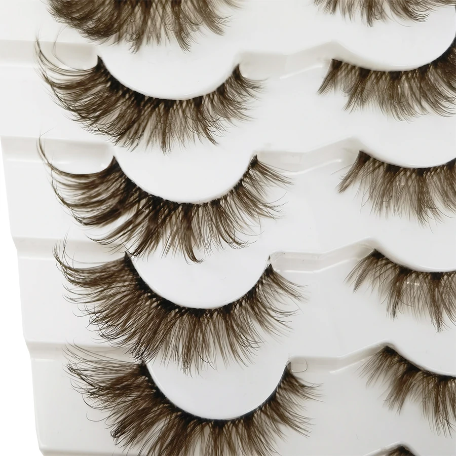 7 pairs of transparent stem brown false eyelashes, 8D fluffy artificial fox eye false eyelashes, natural and vivid eye makeup