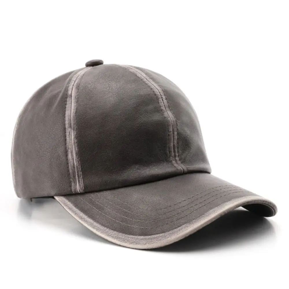Retro Verstellbare Baseballkappe aus Kunstleder im Used-Look Lässige Gewaschene Leder-Dad-Mütze Sonnenhut für Damen und Herren – Detail 4
