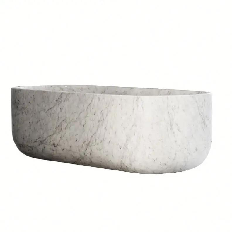 Bañera de Mármol Carrara Blanca Personalizada para Baño, Bañera Ovalada de Mármol Natural