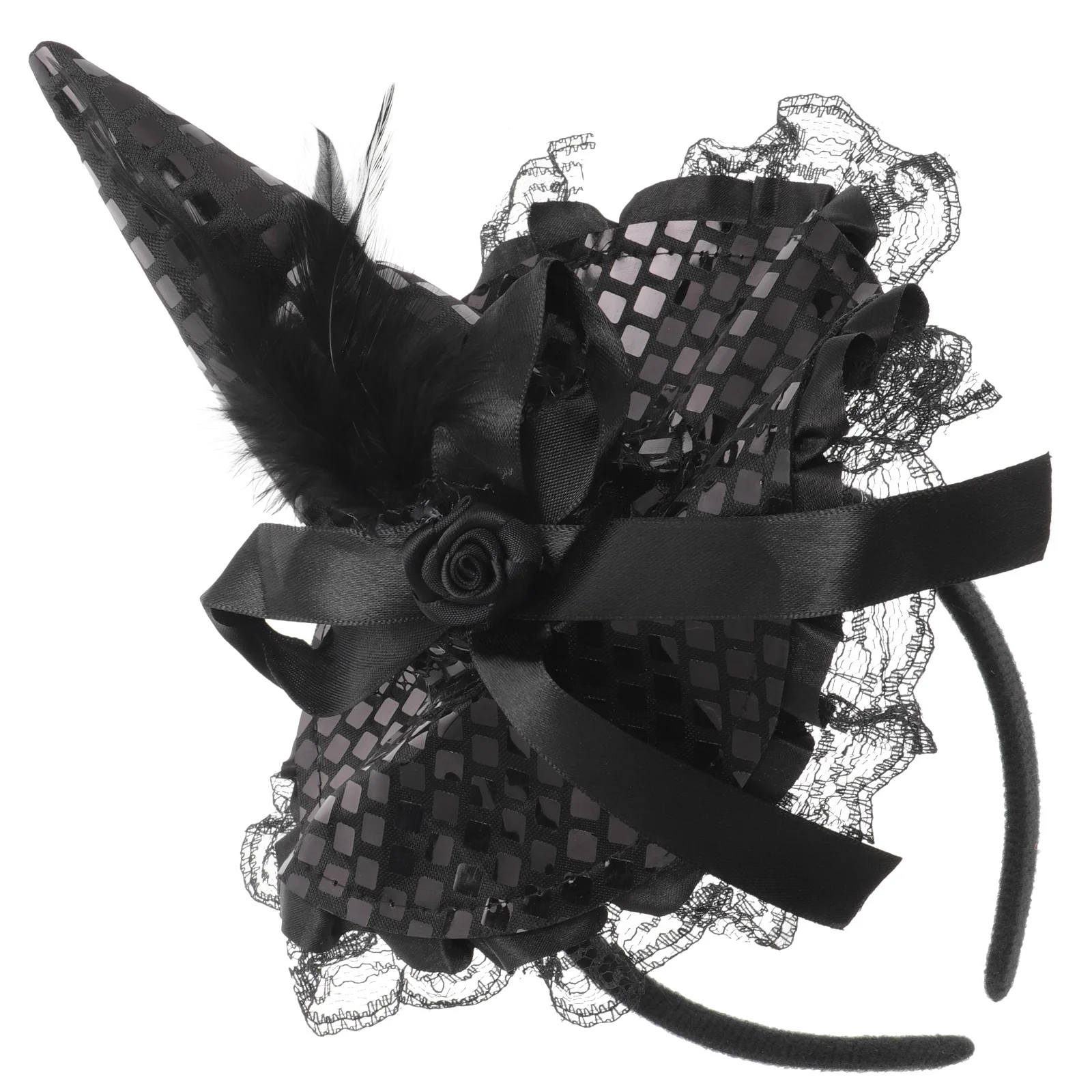 Diadema de bruja de poliéster para Halloween, disfraz, decoración para el cabello para mujer, accesorios para fiesta de disfraces, bruja transpirable reutilizable