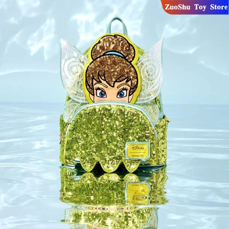 

New Loungefly Tinker Bell Sequined Mini Backpack Disney-themed Exquisite Casual School/Office Bag Creative Birthday Surprise Gif