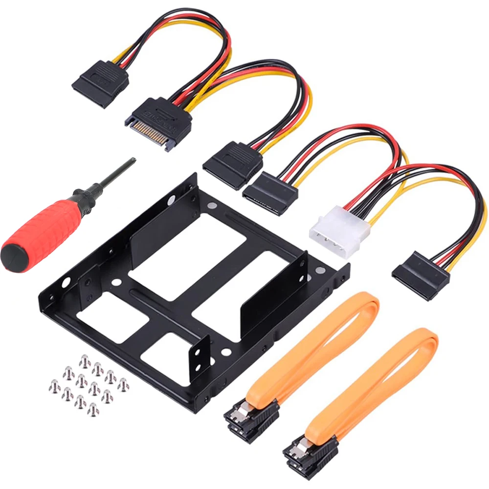 

2.5 to 3.5 Inch SSD HDD Mounting Bracket Adapter Kit with SATA Cable & Power Cable for Desktop PC Hard Drive Bay Conversion