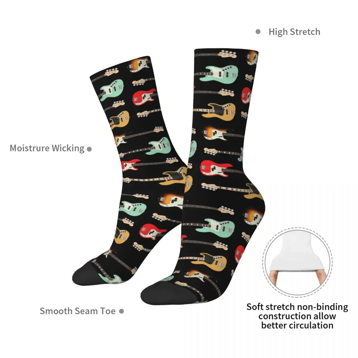 4 String P And J Style Bass Guitar Pack Socks Harajuku Sweat Absorbing Stockings All Season Long Socks for Birthday Present