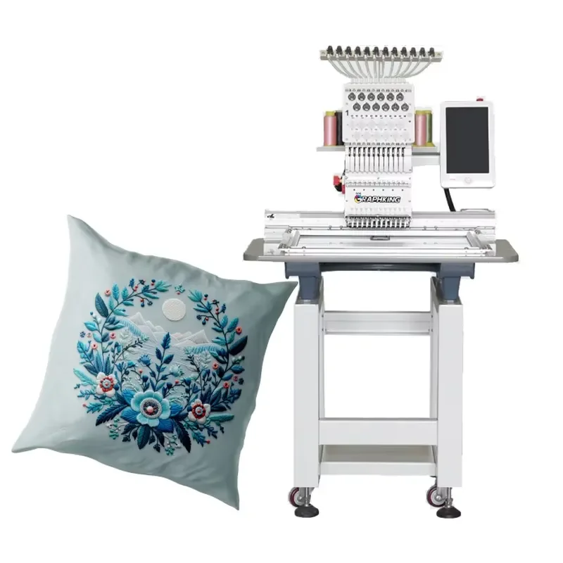 Graphking Single Double 4 Heads 9/12 Needles Flat Hat Cap Embroidery Machine for Garment Industry