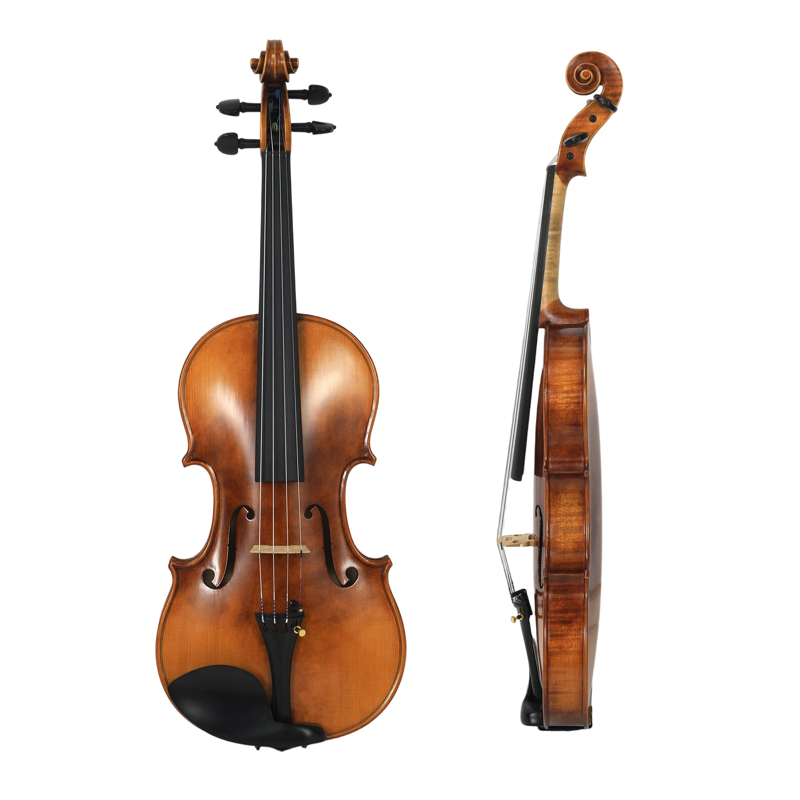 

Custom Premium Violin 4/4 Full Size - Bookmatched European Spruce Top, Genuine Sheepgut Tailpiece, Custom Soundpost Adjustment