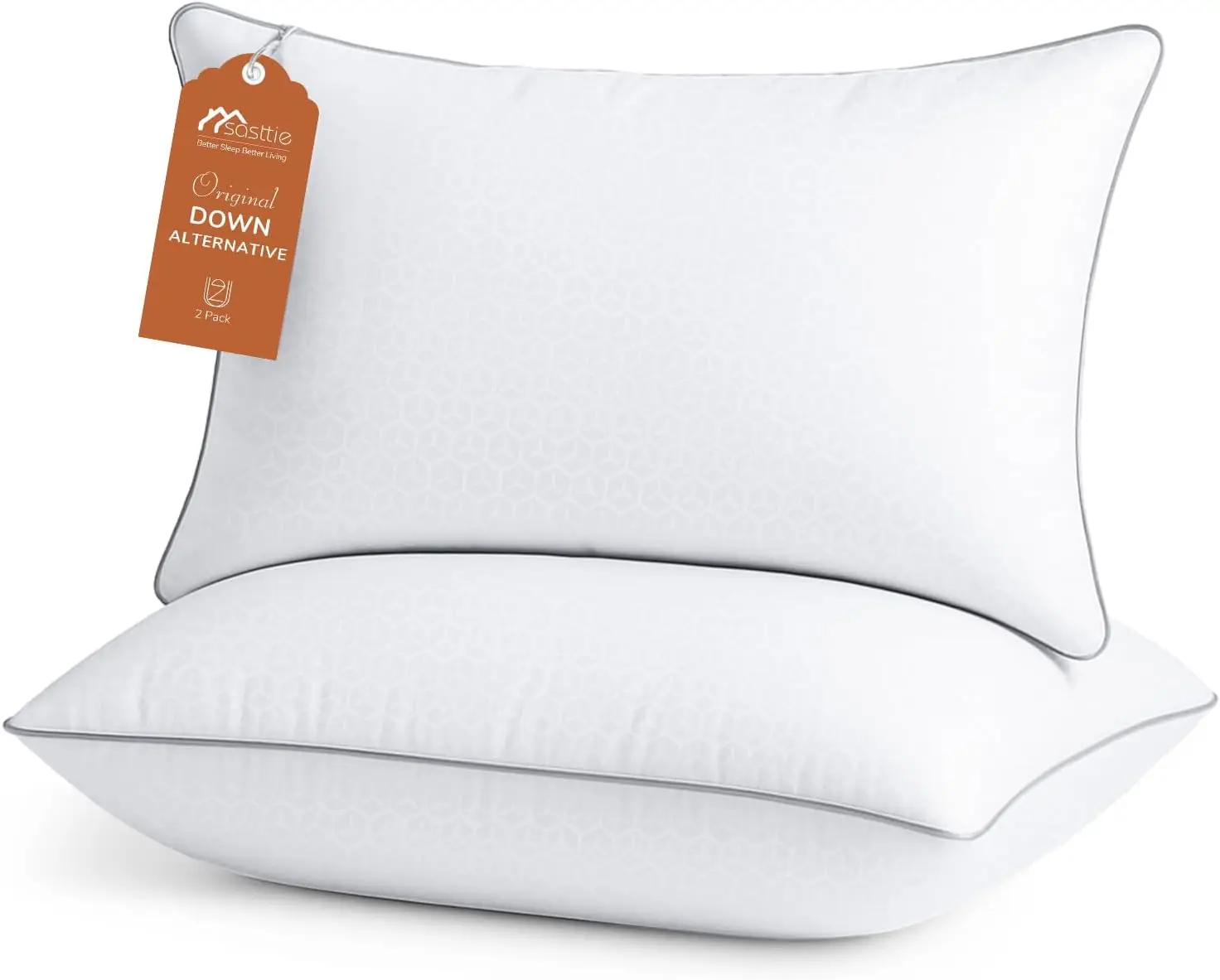 

Queen Size Pillows Set of 2, Down Alternative Filling for Side, Back, Stomach Sleepers - OEKO-TEX Certified, Machine Washable