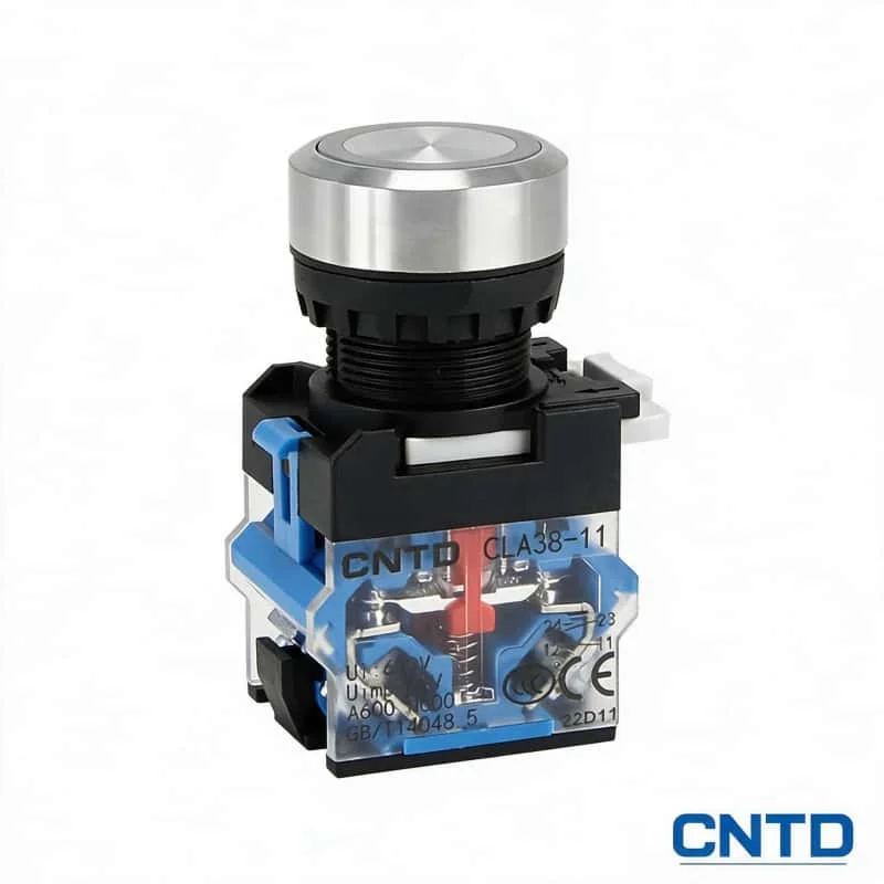 22mm Flush Push Button Switch Stainless Steel Head Momentary Latching 1NO 1NC No LED 10A 600V White Industrial Panel Control