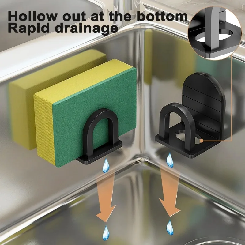 New Space Aluminium Kitchen Sink Sponge Holder Rustproof Self Adhesive Sponge Drain Dish Drying Rack Kitchen Storage Organizer