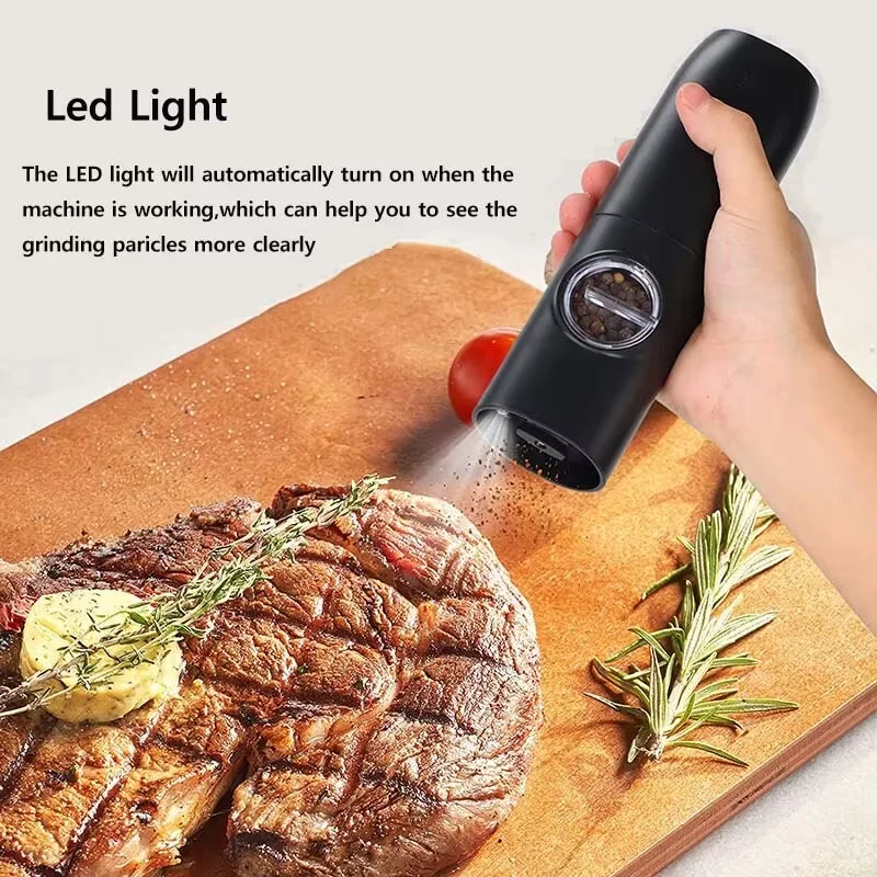 Electric Salt and Pepper Grinder Set with Charging Base and LED Light Adjustable Coarseness Automatic Spice Herb Mill