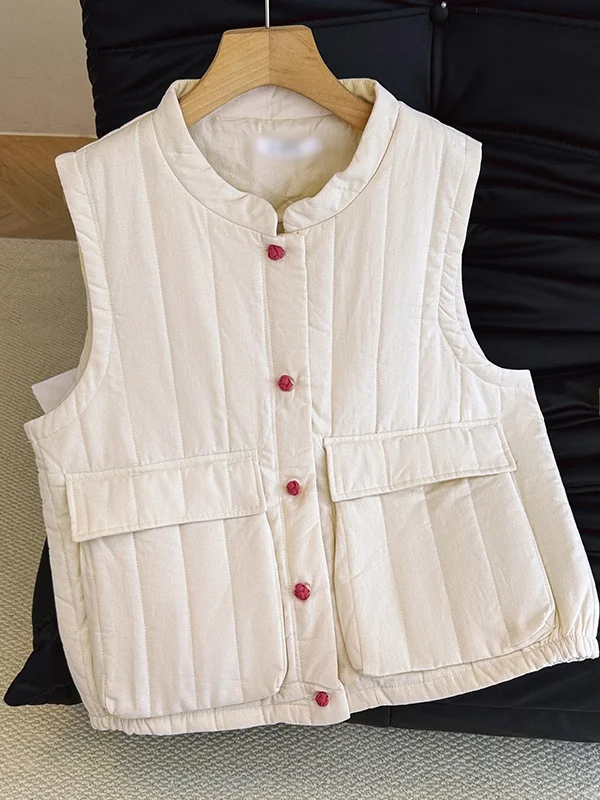 

Зима 202, женский хлопковый жилет Thiened, морской теплый воротник-стойка, универсальный однотонный тюнер с застежкой на одной пуговице