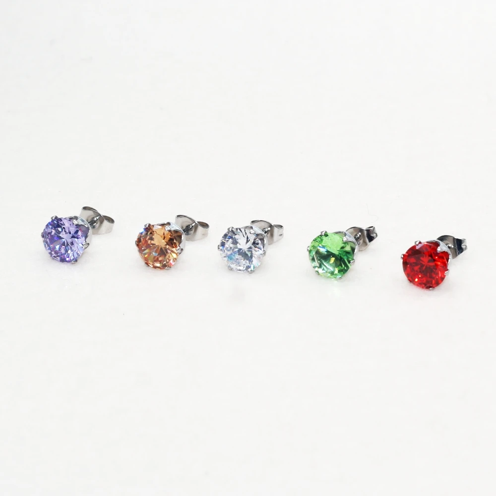 Edelstahl-Ohrstecker 8mm rund Bunte AAA Zirkon-Schmuckstücke Allergiefrei – Detail 3