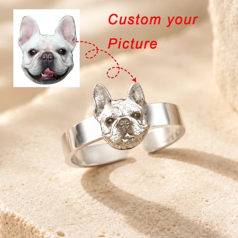 Personalized Pet Portrait Stainless Steel Ring For Men Women Custom Human Portrait/Logo Openable Ring Birthday Gift For Family