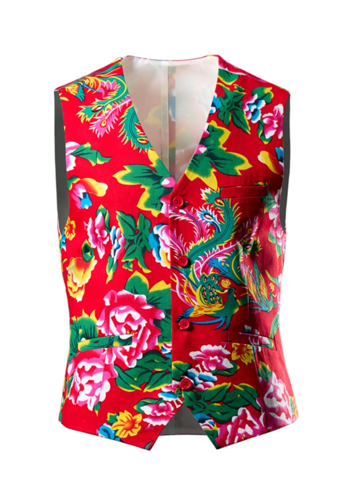 New Men Northeast Big Flower Vests Men Design Clothing Chinese Style Sleeveless Jackets Men Fashion Streetwear Waistcoats