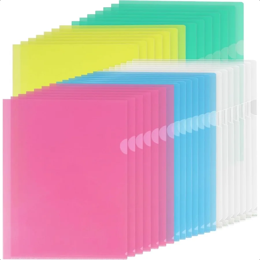 

35 Pack Clear Plastic Folders Sleeves Project Pockets for Letter Size 8.5x11 Paper Document LShaped Transparent File Jacket for