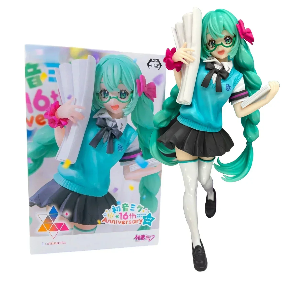 19CM Anime Figure Hatsune Miku 16th Anniversary Commemorative School Uniform Figure  Model Toys For Kids Gift