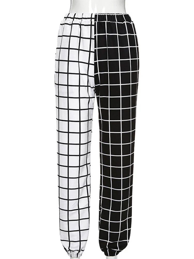 Contrast Cargo Pant For Women Loose Hight Waist Plaid Jogging Trousers Sporty Pants Elasticity Sportpants  Summer