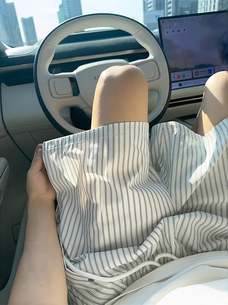 

Ice Silk Qui Dry Thin Summer Men's orts Striped Loose Fit Five Inch Beach Cooling Feeling Casual Pants Straight Leg Trousers